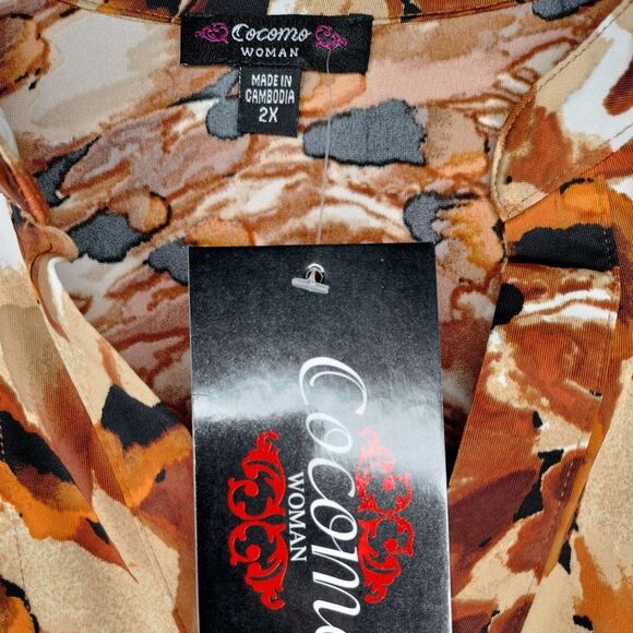 Cocomo Plus Size 2X Hues of Brown Geo Print Pintuck Short Flutter Sleeve Top - Picture 5 of 6